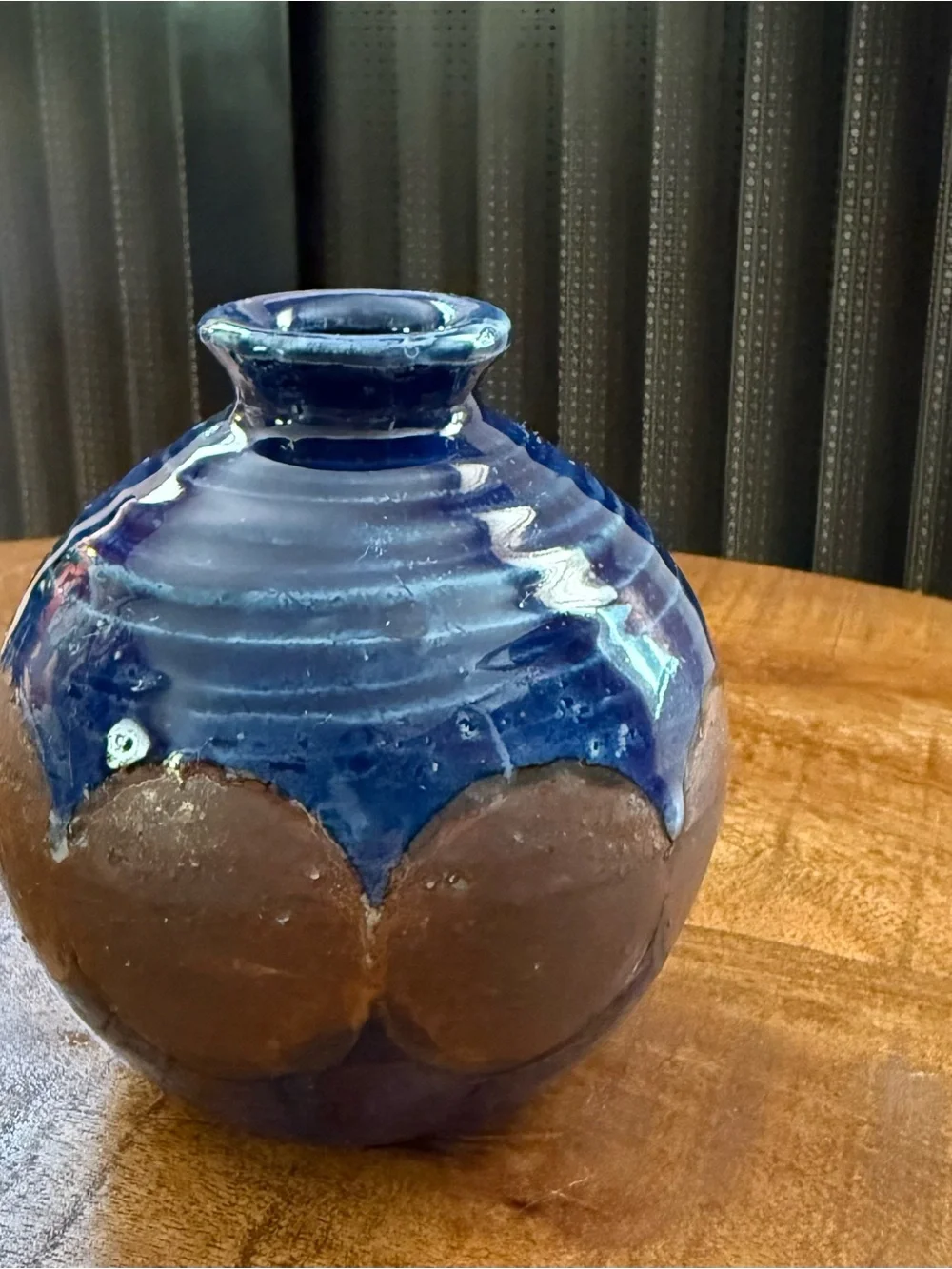 Otagiri Blue and Brown Round Globe Bud Vase